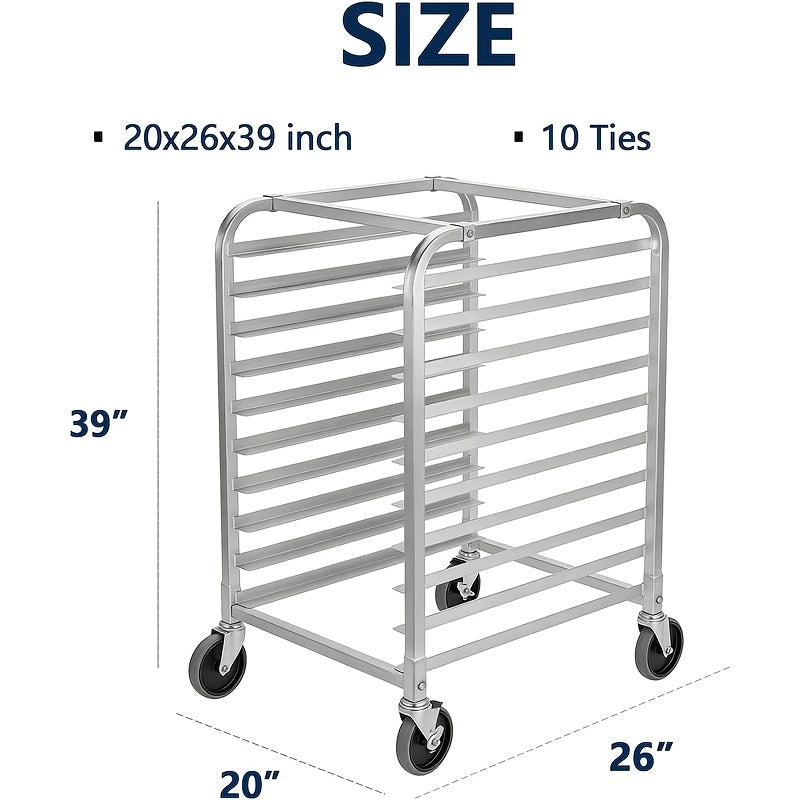 10/15-Tier Heavy-Duty Compact Mobile Bun Pan Rack with Lockable Wheels - Space-Saving Cooling Storage Shelf Suitable for Bakery, Kitchen, Restaurant - Assembly, Aluminum Shelving Unit