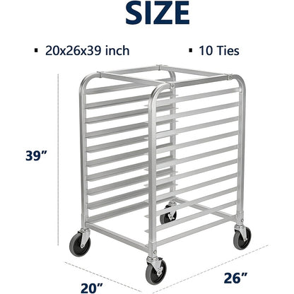 10/15-Tier Heavy-Duty Compact Mobile Bun Pan Rack with Lockable Wheels - Space-Saving Cooling Storage Shelf Suitable for Bakery, Kitchen, Restaurant - Assembly, Aluminum Shelving Unit