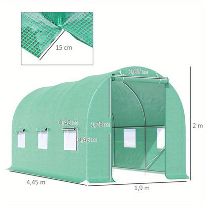 Kweekkas – Broeikas – Tuinkas – Kweektunnel – Serre – Ruime Kweektunnel 445x190x200 cm – Transparante Panelen – Stevig PE Frame
