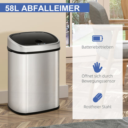 Prullenbak Sensor – Sensorprullenbak – Afvalbak – Touchprullenbak – Afvalemmer – 58 Liter – Waterdicht RVS Met Bewegingssensor