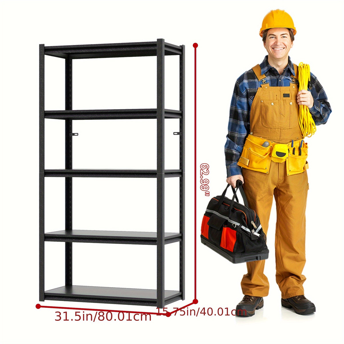 Stalen Rek – Metalen Stellingkast – Opbergrek – Werkplaatsrek – Garagekast – 5 Laags – Draagvermogen 650 kg – Verstelbare Hoogte – Krasbestendig – 160x80x40 cm