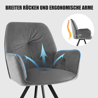 Draaistoelen Eetkamerstoelen – Eetkamerstoelen – Vergaderstoelen – Bureaustoelen – Loungestoelen – 360° Draaibaar – Fluwelen Bekleding Grijs