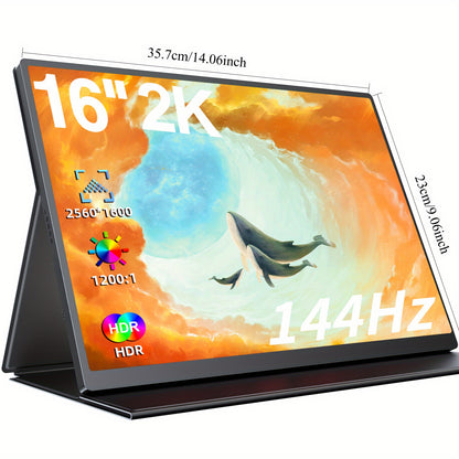 Gaming Monitor – Gaming Scherm – Portable Monitor – Extern Scherm – Laptop Scherm – 16 Inch 2K QHD – 144Hz FreeSync – Matte IPS Scherm met VESA Montage