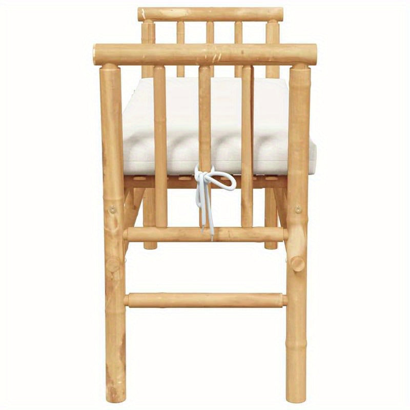 Tuinbank – Buitenbank – Tuinmeubel – Zitbank – 110Cm – Bamboe – Met Comfortabel Kussen – Duurzaam & Weerbestendig – Crème