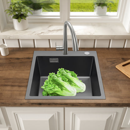RVS Keukenspoelbak – Spoelbak RVS – Inbouw Spoelbak – Werkblad Spoelbak – Enkele Kom – 201 Roestvrij Staal – Anti-Overloop Ontwerp – Geluidsisolatie – 50x45x20 cm – Geborstelde Afwerking