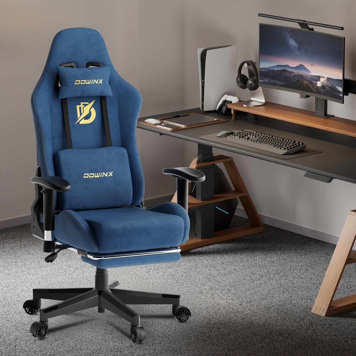 Gamingstoel – Gamestoel – Bureaustoel – Werkstoel – Ergonomische Stoel – Fluweelzachte Suède Bekleding – Verstelbare Rugleuning 90°-165°