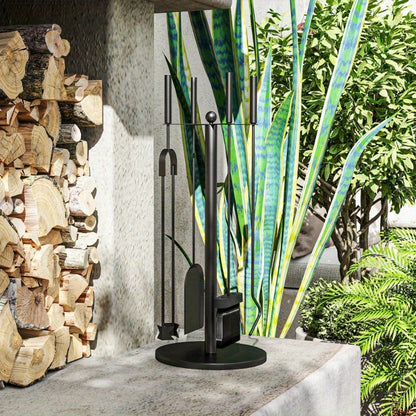 Open Haard Gereedschap Set – Haard Accessoires – Haardborstel – Haardkrabber – Haard Tang – Robuust Metaal – Elegant Gebogen Design