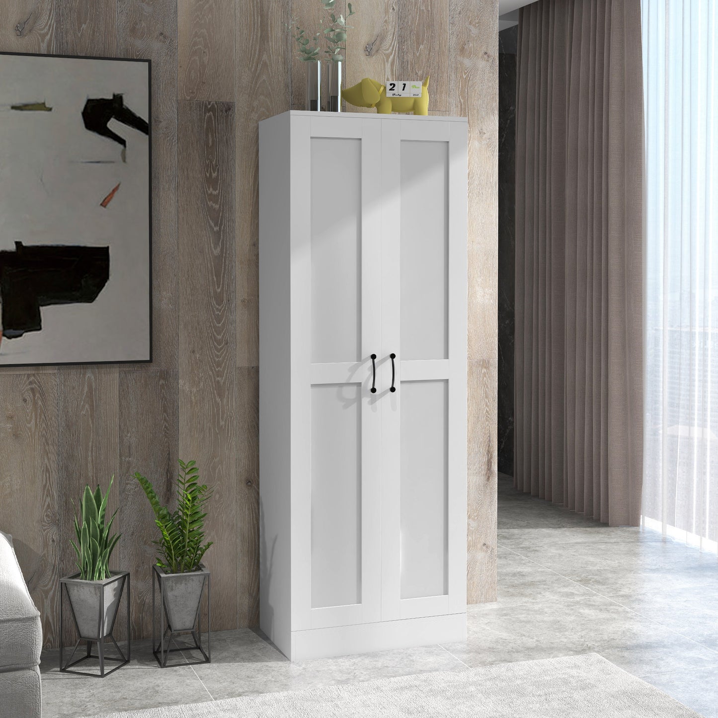 Opbergkast – Kast – Opbergmeubel – Bergkast – Vitrinekast – Multifunctioneel – 2 Deuren Met 4 Verstelbare Planken – Wit 60x36,5x175 cm