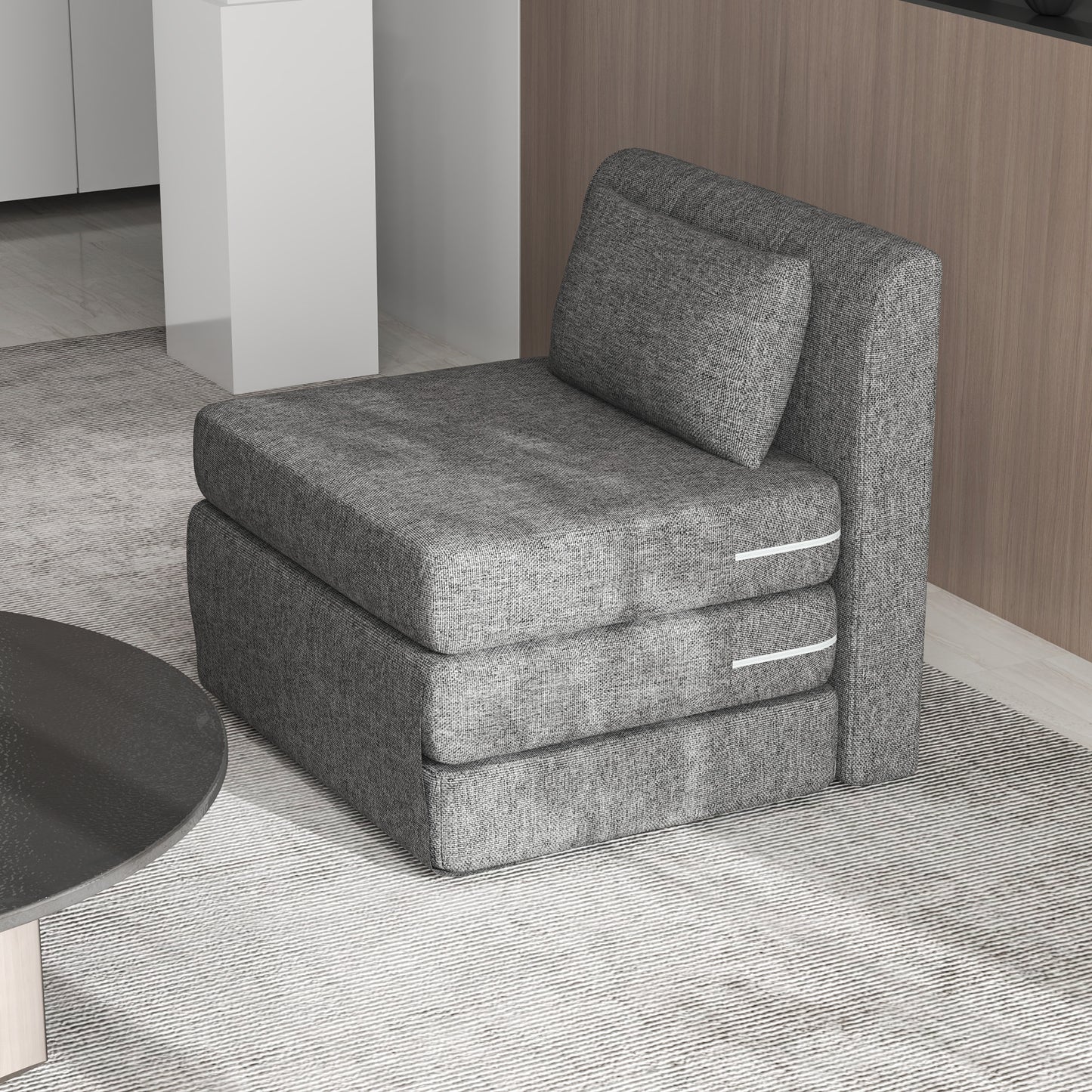 Vloerstoel – Vouwstoel – Slaapbank – Zitzak – Lounger – Multifunctioneel 2-in-1 Ontwerp – Stevige Ondersteuning 240 kg – Grijs Linnenlook