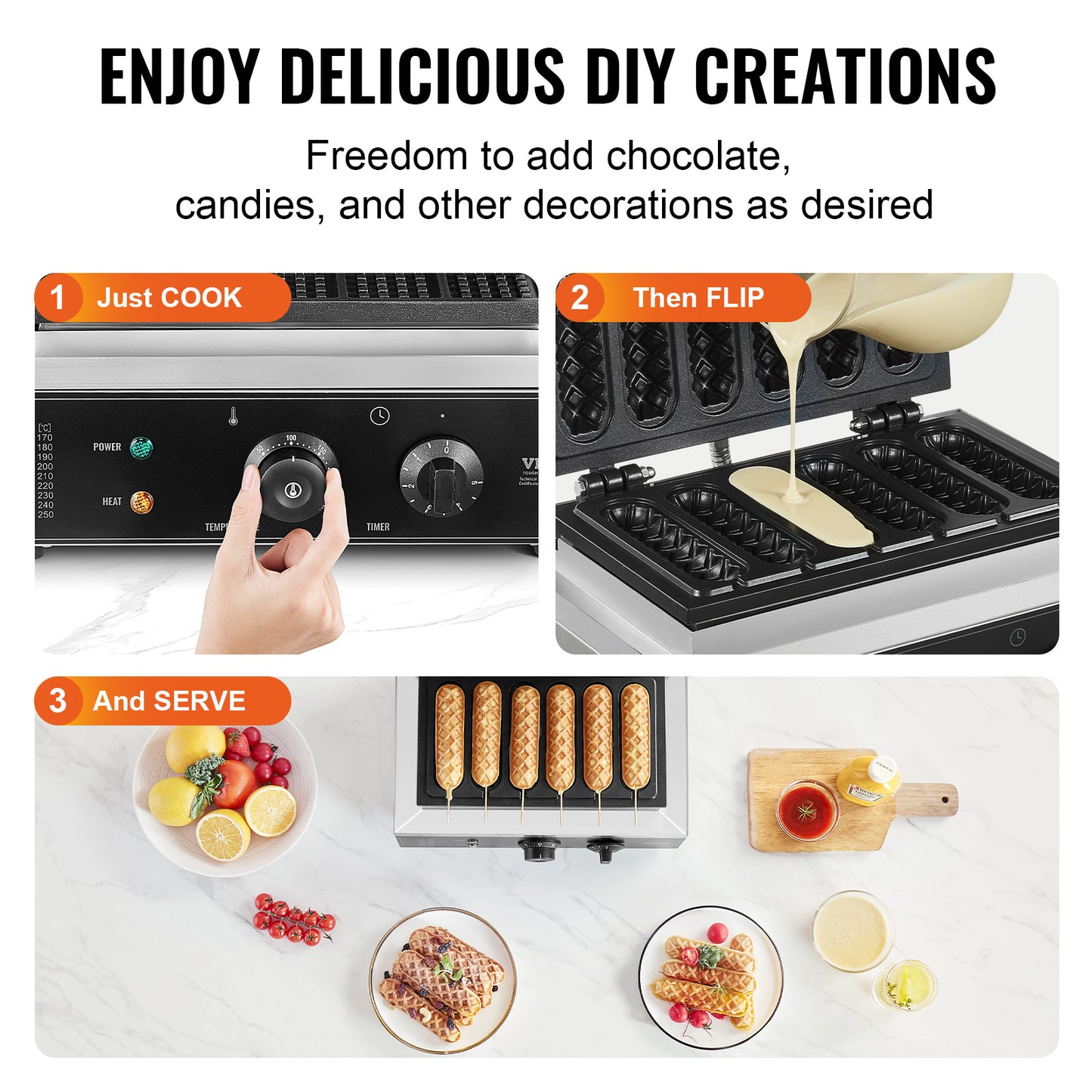 Wafelijzer – Wafelmaker – Wafelstick ijzer – Wafelhotdog apparaat – Snackijzer – Roestvrij staal – 1500W Vermogen – Professioneel & Duurzaam