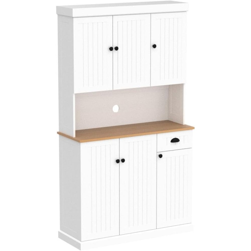Keukenkast – Opbergkast – Buffetkast – Apothekerskast – Onderkast – 180 cm Wit – Verstelbare Planken – Kabeldoorvoer – Vrijstaand en Duurzaam