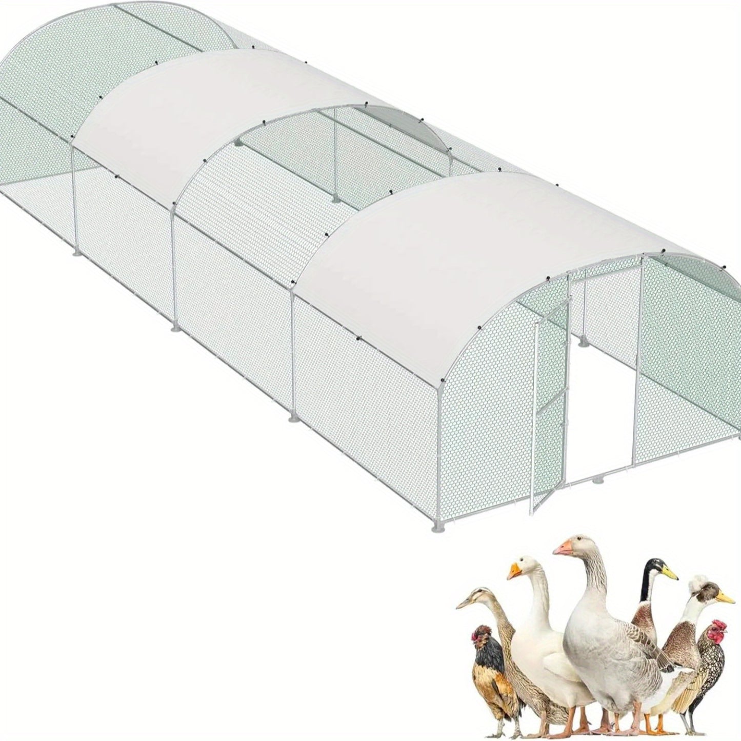 Kippenhok – Kippenren – Pluimveehok – Dierenhok – Buitenren – Gegalvaniseerd Stalen Frame – PE Zonnescherm Dak – PVC Gecoat Gaas – 3x2m Tot 3x8m
