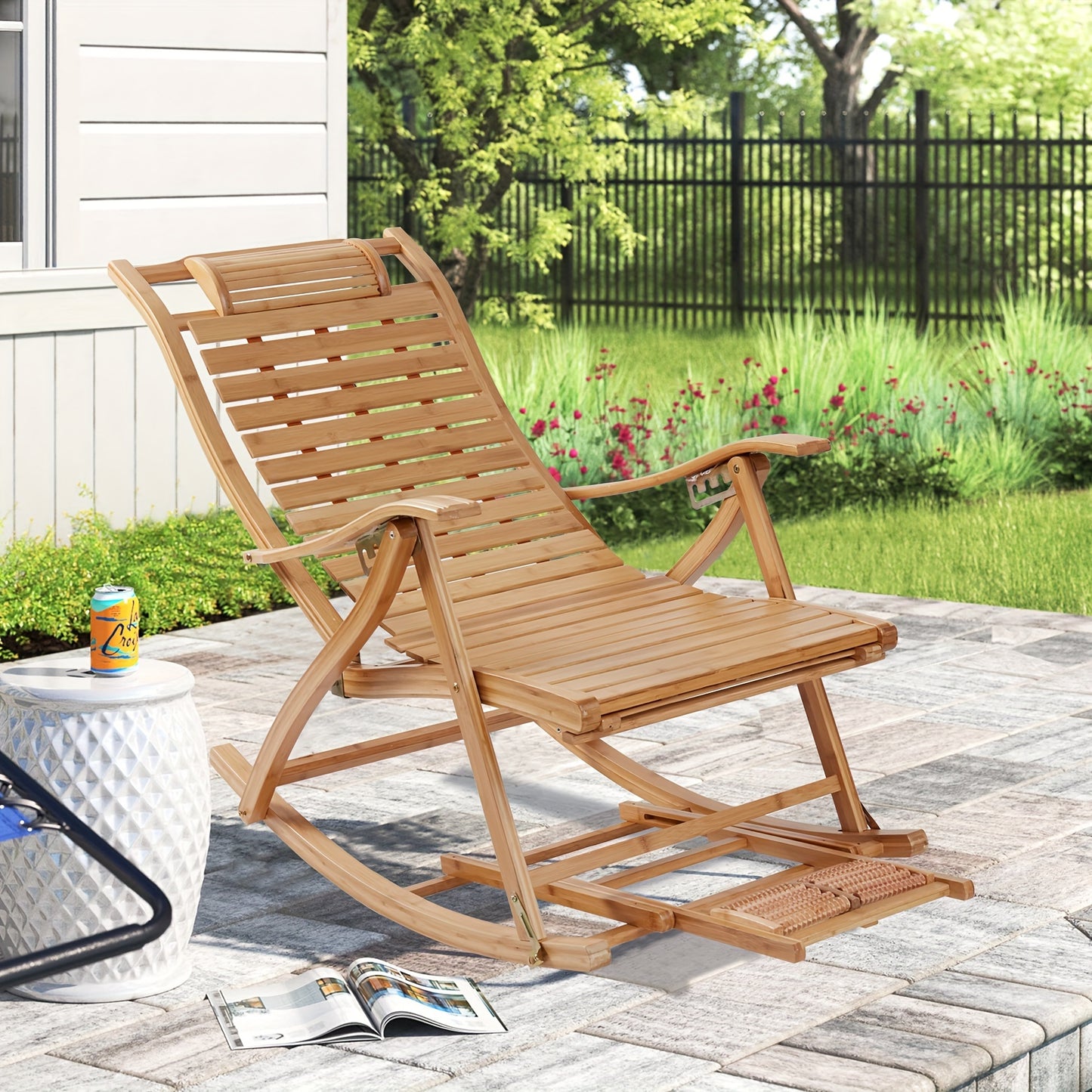Schommelstoel – Relaxstoel – Fauteuil – Loungestoel – Tuinstoel – Inklapbaar & Verstelbare Rugleuning – Stevig Stalen Frame Met Weerbestendig Kunststof Vlechtwerk – Draagvermogen 200 kg
