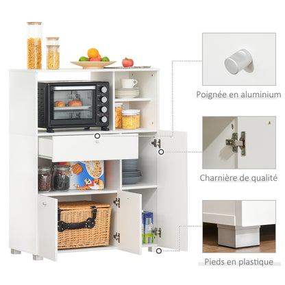 Microwavekast – Keukenkast – Opbergkast – Buffetkast – Keukenmeubel – 90x40x120 cm – Wit Hout met Schuiflade