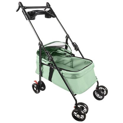 Foldable Dog Stroller for Pets, Up to 15 Kg, Dog Trolley with Drink Holder, Travel Pet Stroller, Jogger Buggy for Small Dogs And Cats 50X70X95Cm (Green)