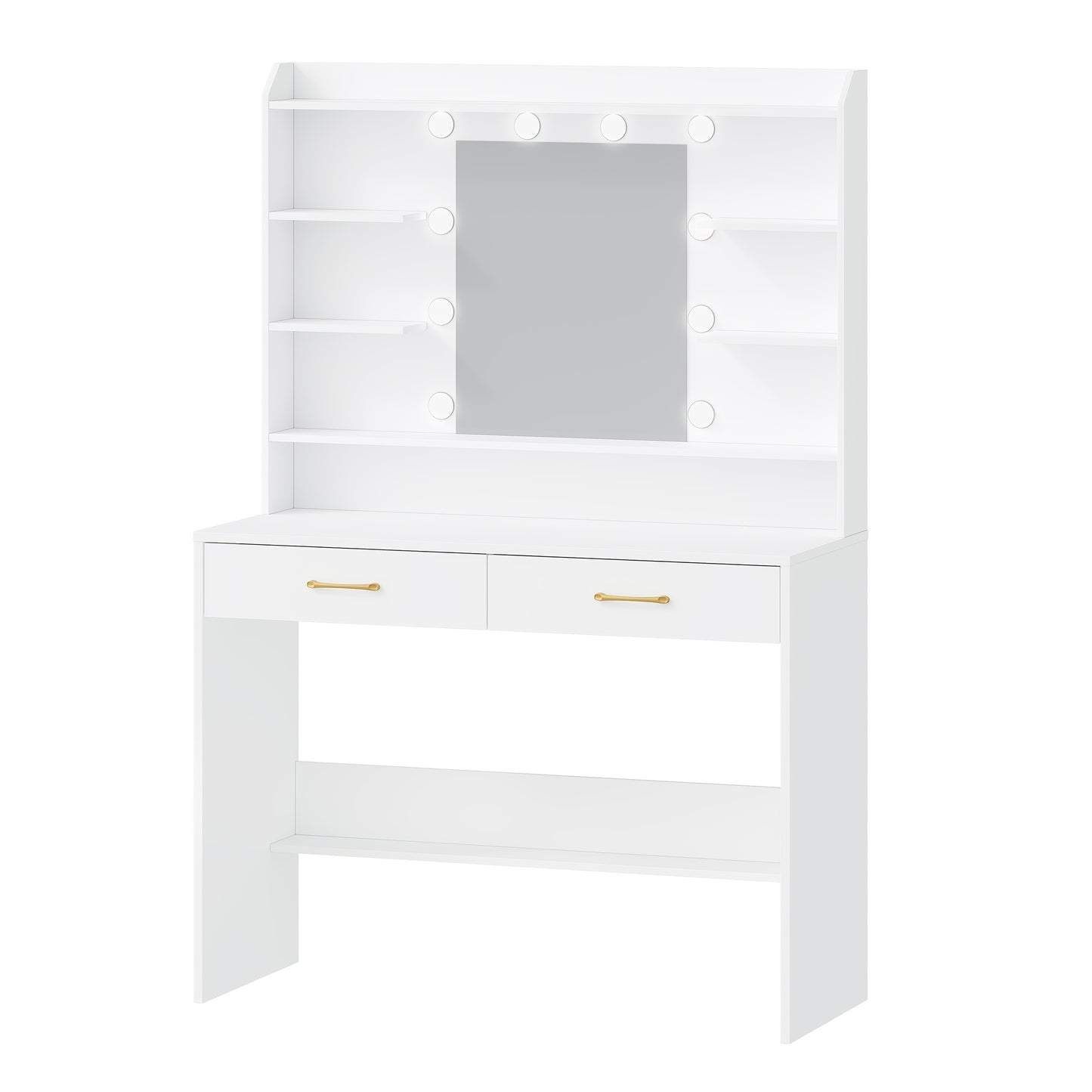 Kaptafel – Make-up Tafel – Cosmeticatafel – Sieradentafel – Opbergtafel – Verstelbare LED Spiegelverlichting – 2 Ruime Lades – Wit – Duurzaam Houtmateriaal