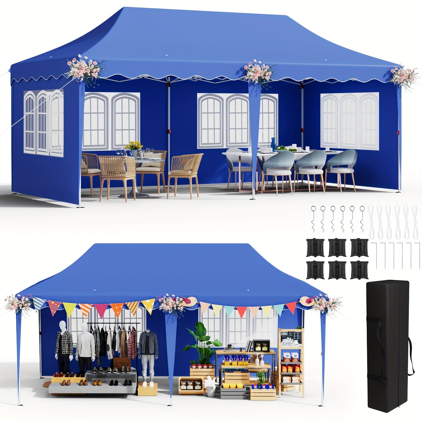 Inklapbare Partytent – Tuinpaviljoen – Evenemententent – Overkapping – Waterdicht Doek – UV-Bescherming – Verstelbare Hoogte
