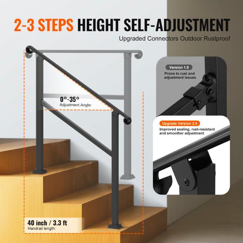 Leuning – Trapleuning – Handrail – Balustrade – Veiligheidsleuning – Buiten – Stevig Weerbestendig Materiaal – Geschikt Voor 2-3 Treden