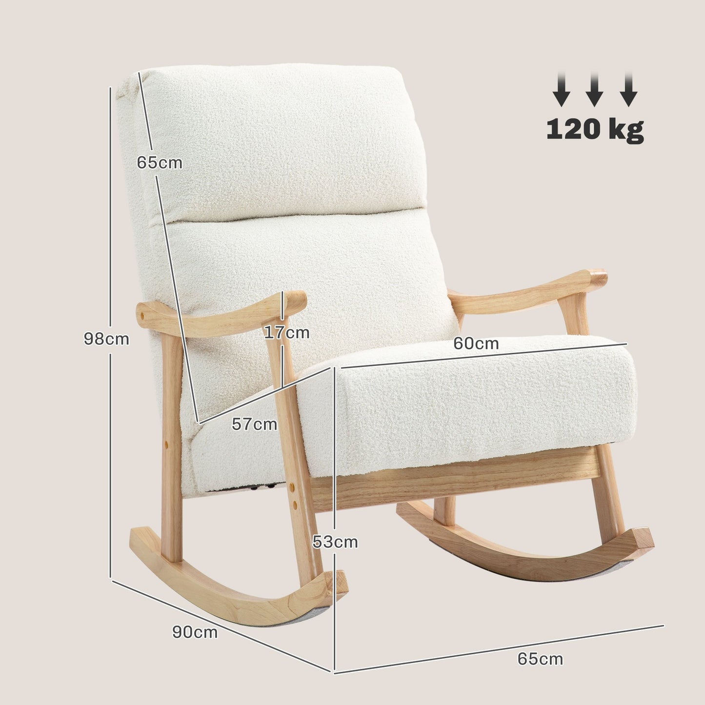 Schommelstoel – Relaxstoel – Fauteuil – Voedingsstoel – Loungestoel – Ergonomisch ontwerp – Beukenhouten frame met zachte fluwelen bekleding – Crème wit