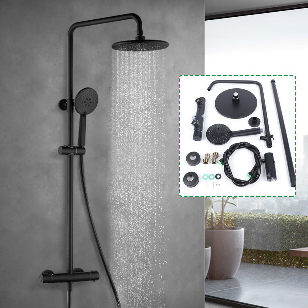 Regendouche Set – Doucheset – Thermostatische Douche – Handdouche – Badkamerkraan – Mat Zwart – Constante Temperatuur – Krasbestendig & Duurzaam Materiaal