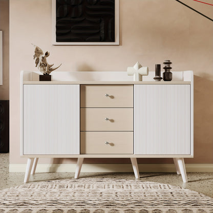 Modern Metal Sideboard Cabinet - Beige/White Storage Organizer with 3 Drawers, Minimalist Living Room & Bedroom Furniture, No Assembly Required, Easy-Clean Surface - Model L117.5cm, Slim Storage Cabinet, Spacesaving Furniture