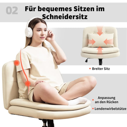 Bureaustoel – Kantoorstoel – Office Chair – Draaistoel – Bureaustoelen – Verstelbaar in Hoogte – Kunstleren Bekleding – Ergonomische Lendensteun – Zonder Armleuningen – Beige – Met Wieltjes – Met Extra Kussen – Met Voetensteun – Stabiel Metalen Onderstel