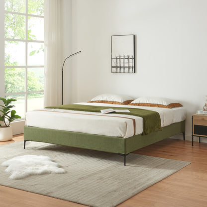 Gestoffeerd Tweepersoonsbed – Bedframe – Slaapbed – Lattenbodem – Tweepersoonsbed 140x200 cm – Afneembare Polyester Hoes – Stabiele Metaal Poten
