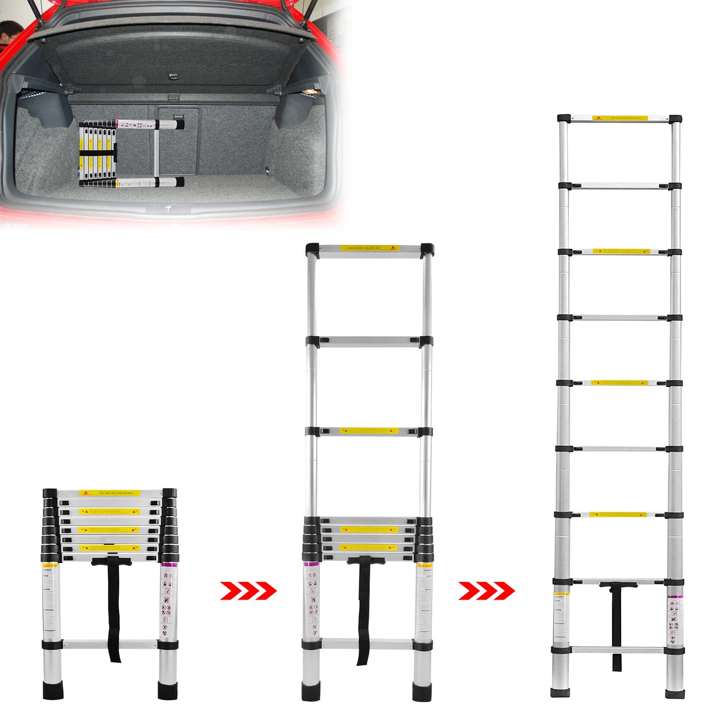 Uitklapbare Ladder – Uitschuifbare Ladder – Telescoopladder – Vouwladder – Huishoudtrap – Aluminium – 4,4 Meter – Max. Belastbaarheid 150 kg