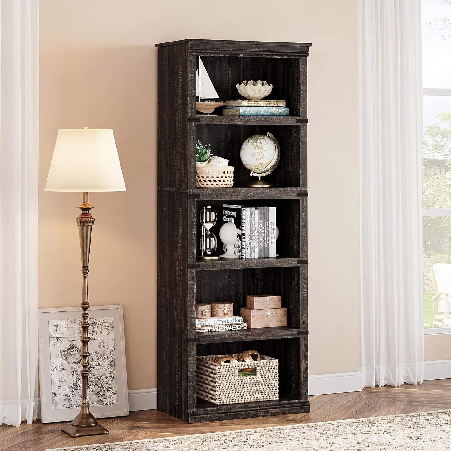 Boekenkast – Boekenrek – Opbergkast – Vakkenkast – Wandkast – 171,2 cm Hoog – Landelijke Stijl Met Achterwand