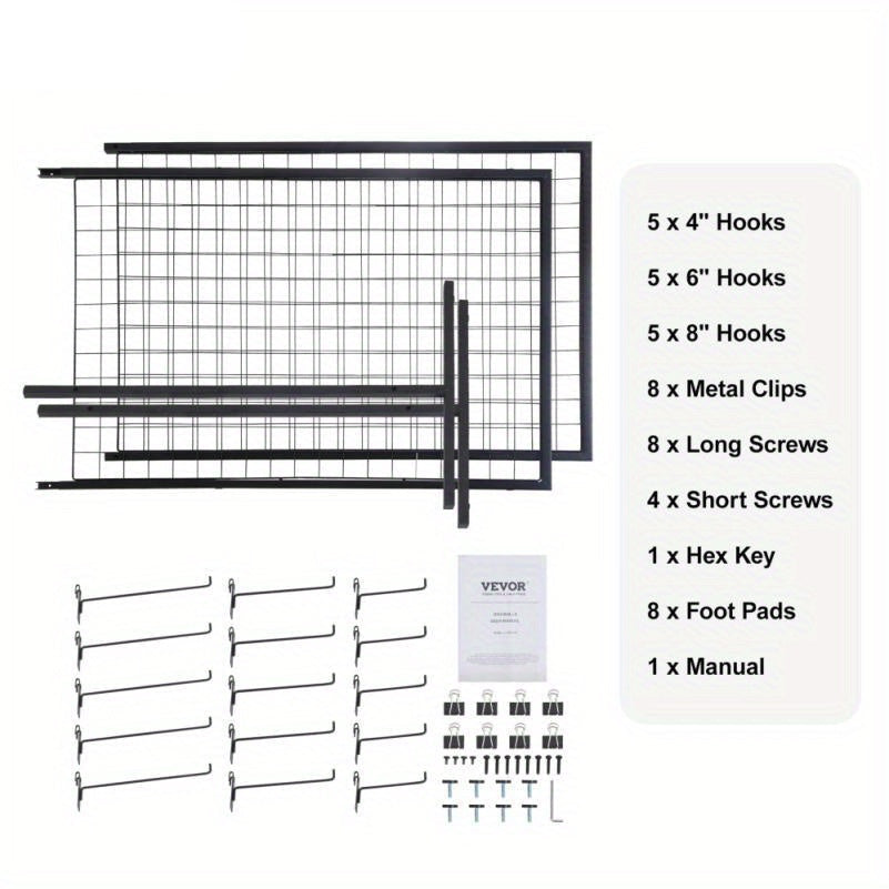 Gridpanelen – Metalen Gridpanelen – Dubbelzijdige Wandpanelen – Display Roosters – Ophangrekken – Dubbelzijdig Design – Hoogte 182,88 cm – Inclusief T-Vormige Voet en Haken