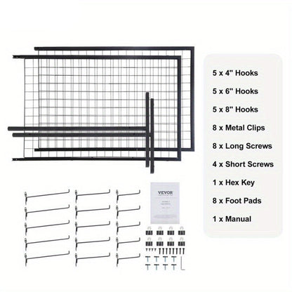 Gridpanelen – Metalen Gridpanelen – Dubbelzijdige Wandpanelen – Display Roosters – Ophangrekken – Dubbelzijdig Design – Hoogte 182,88 cm – Inclusief T-Vormige Voet en Haken