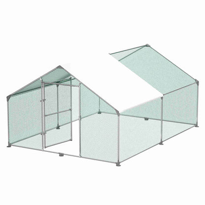 Kippenhok – Kippenren – Pluimveestal – Buitenren – Dierenhok – 3x4x2m – Gegalvaniseerd Stalen Frame – PE Dak – Ruim, Roofdierbestendig en Eenvoudig te Monteren