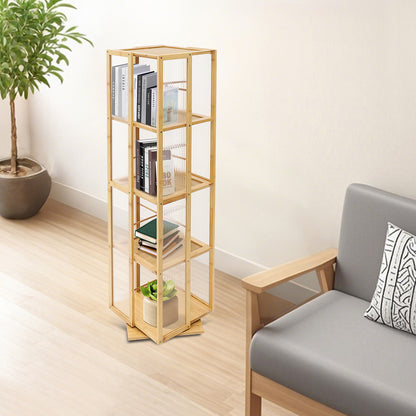Boekenrek – Boekenplank – Boekenkast – Opbergkast – Draaibaar – 360° Draaibaar Ontwerp – Gerecycled Moso Bamboe & Acryl – Vrijstaand – 124 cm Hoog – Max 10 kg Per Plank