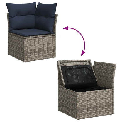 Lounge tuinset – Loungeset – Tuinmeubelset – Balkonset – Zitgroep – PE-rattan – Modulaire Set met Opbergruimte – Kussens met Afneembare Hoezen – Grijs