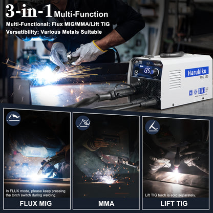 Lasapparaat – MIG-lasapparaat – TIG-lasapparaat – Elektrode lasmachine – 3-in-1 Lasser – Gasloos Flux Core – 130A Sterk – AI Lassistent