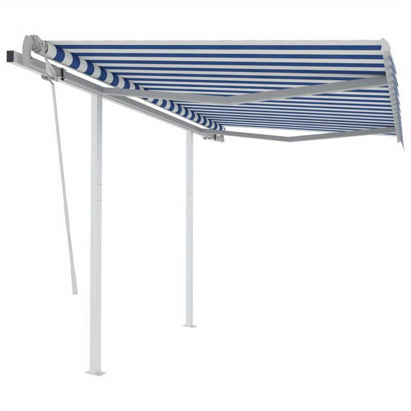 Luifel handmatig uittrekbaar – Zonnescherm – Terrasoverkapping – Balkonluifel – Markies – 3,5x2,5 meter – Duurzaam metaal en textiel – Klassiek blauw-wit design