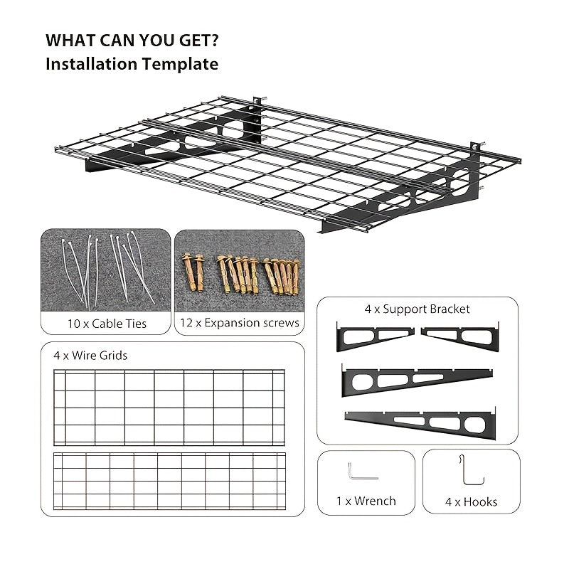 1 Steel 2-Pack Garage Storage Shelves, Heavy-Duty Steel, Storage Rack Wall Floating Shelves, Compatible with 40.64/45.72/60.96cm Wood Studs, 272.16 KG Capacity, Easy Installation with Hardware and Template, Garage Storage She