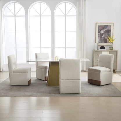 Draaibare Eetkamerstoelen – Eetkamerstoelen – Bureaustoelen – Stoelen Met Wieltjes – Armloze Stoelen – Beige Linnen Bekleding – 360° Draaibaar Met Opbergruimte – Stevig Metalen Frame Tot 113 kg