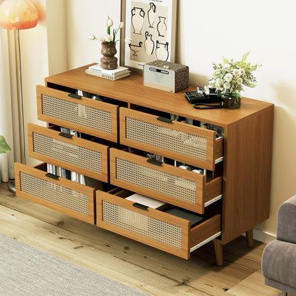 Ladekast – Ladenkast – Dressoir – Opbergkast – Kast – Walnootkleurige MDF Ladekast Met 6 Lades – Metalen Handgrepen – Massief Houten Poten – Retro Design – Geen Montage Nodig