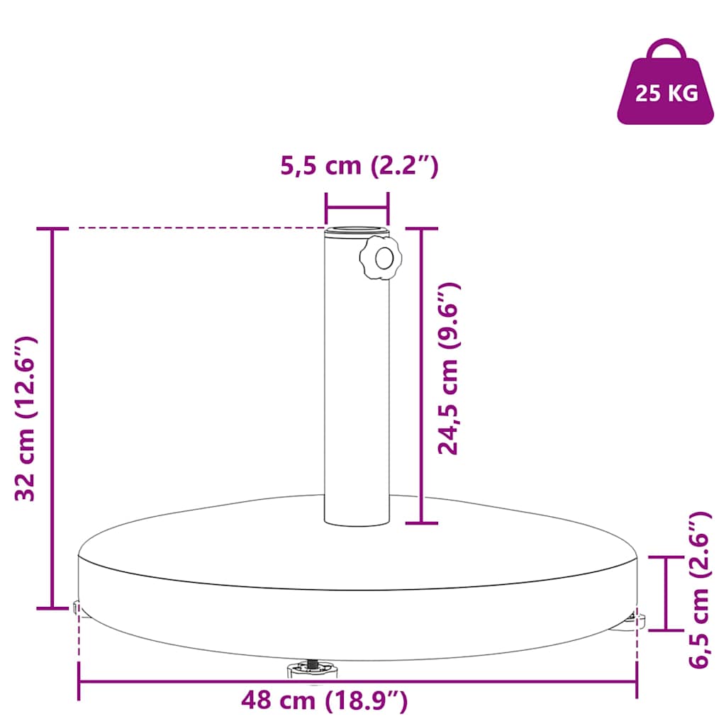 Parasolvoet – Parasolhouder – Parasolstandaard – Kruisvoet – Vulbare voet – Zwaar 25 kg – Stabiel met Wielen en Rem – Staal & Beton – 48x48x32 cm – Geschikt voor Grote Buitenparasol
