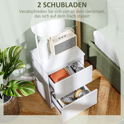 Nachttafel – Nachtkastje – Bijzettafel – Opbergmeubel – Ladeblok – Wit – 2 Ruime Lades – Hoogwaardige MDF Afwerking