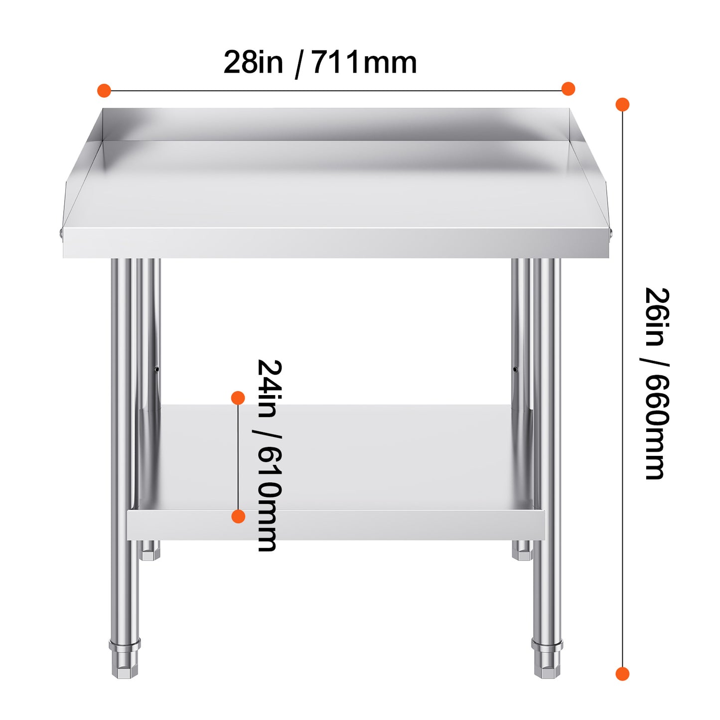 Werkbank – Werktafel – Werkbank Met Opbergruimte – Werkblad – RVS Werkbank – 61x71 cm – Roestvrijstalen, 0,8 mm dik staal