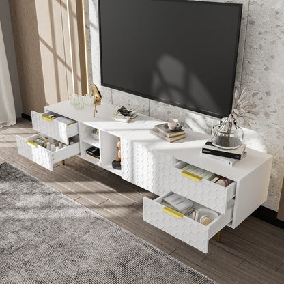 Tv-meubel – Tv-kast – Media Meubel – Entertainment unit – Woonkamermöbel – Wit met Gouden Accenten – Duurzaam Niet-houten Materiaal – Laag Profiel met Veel Opbergruimte