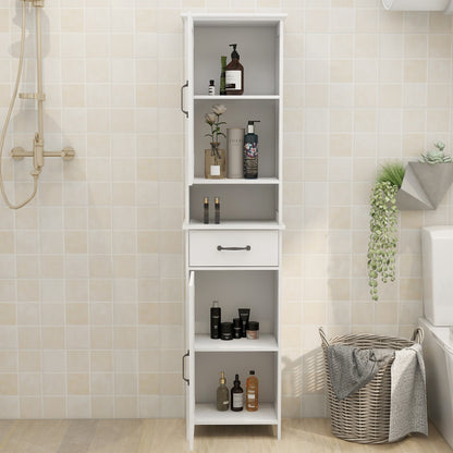 Modern Wit Vloerkastje – Vloerkast – Badkamerkast – Opbergkast – Dubbele Deuren – Bamboe Materiaal – 165x40x30 cm – Eenvoudige Montage – Duurzaam