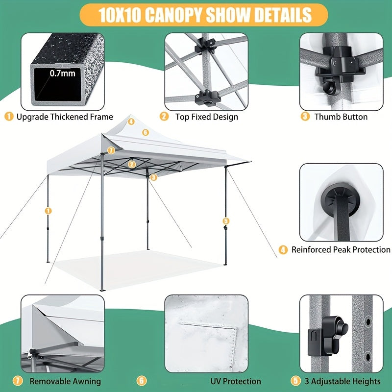 3x3m Pop-up Tent – Vouwtent – Marktkraam Tent – Partytent – Campingtent – Afneembare Zijwanden – 3 Verstelbare Hoogtes – Stevig Rvs Frame – Waterafstotend Polyester – Met Draagtas – Wit