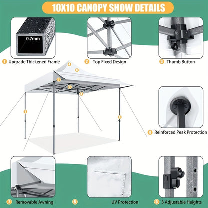 3x3m Pop-up Tent – Vouwtent – Marktkraam Tent – Partytent – Campingtent – Afneembare Zijwanden – 3 Verstelbare Hoogtes – Stevig Rvs Frame – Waterafstotend Polyester – Met Draagtas – Wit