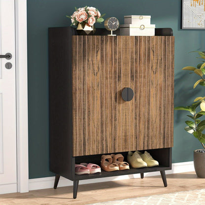 Schoenenkast Met Deuren – Schoenenrek – Schoenopberger – Schoenentrek – Schoenenschuif – 7-Lagen Met Verstelbare Planken – Rustiek Bruin Hout