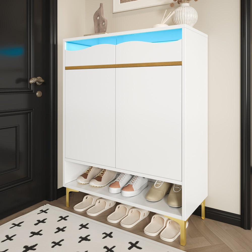 Schoenenkast – Schoenenrek – Schoenkast – Schoenenopberger – Opbergkast – Compact 80×35×105 cm – Modern Wit Met Lades En Verstelbare Planken