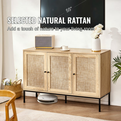 Rotan kast – Rattan kast – Opbergkast – Dressoir – Ladekast – Handgevlochten deuren – Verstelbare planken – 120 cm breed – Natuurlijk materiaal