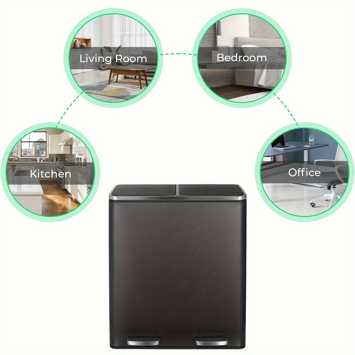Prullenbak – Afvalbak – Vuilnisbak – Pedaalemmer – Afvalscheidingsprullenbak – 60 Liter – Met Dubbele Compartimenten – Soft Close Deksel – Matzwart